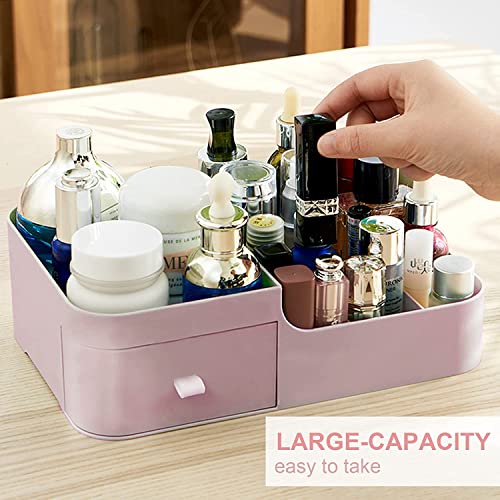 Image of Amazon Brand - Umi 1 Pc Makeup Organiser Cosmetic Storage Box with Drawer Plastic Case Holder for Home, Dressing Table, Cosmetic, Lipstick, Nail Polish, Brushes, Skincare, Lotions, Perfumes (Pink)
