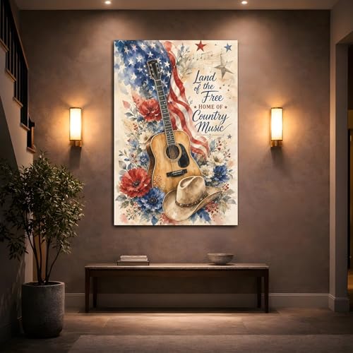 Tableau guitare acoustique retro au dessus d'une console d'entree - 2