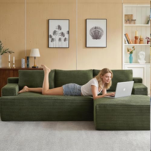 Image of Boneless Couch, Modular Sectional Couches for Living Room, U-Shaped Cloud Couch Sofa with Deep Seat, Fluffy Corduroy Upholstered Corner Sofa