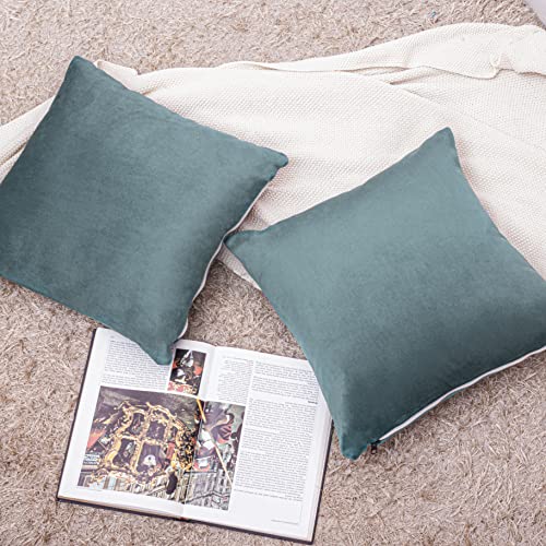 Image of Cazimo Velvet Cushion Covers for Bed, Sofa and Couch - 16 * 16 inches | Ideal for Living Room | Set of 2, Green