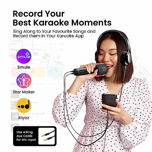 Portronics Dash 2 Wireless Bluetooth Karaoke Mic with 10W Speaker,Upto 10 Hour Playtime, Dynamic RGB Lights, Music Recording, Duet Singing, Mini Karaoke Machine for Car Travel, Fast Charging 8 51VgnZq3XzL