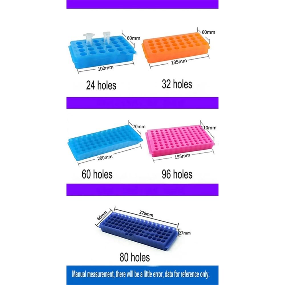 Cristalería de Laboratorio Estante de plástico de doble cara for tubos PCR de laboratorio, soporte for tubos centrífugos de 0,5/1,5/2 ml, 24/32/60/80/96 agujeros, 5 o 10 unidades(96 holes 5pcs)