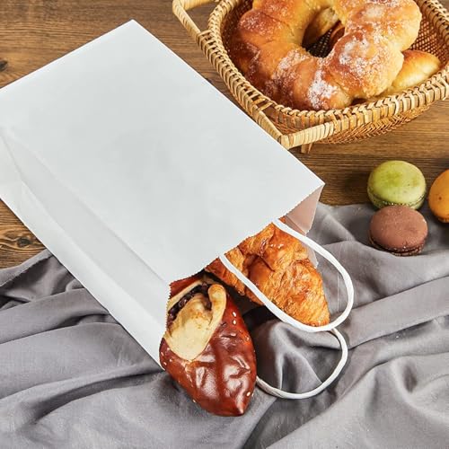 Image of Kraft Paper Bags with Handles, 25pcs White Small Return Gift Bags Bulk, Retail, Shopping, Birthday Wedding Party Favour, Merchandise Bags | Small Size: 6x4x8 inch WHITE