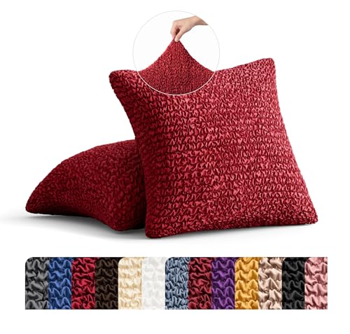 PAULATO BY GA.I.CO. Stretch Throw Pillow Cover Pack of 2 – Bi-Elastic Decorative Pillow Slipcover with Zipper – Furniture Protector Machine Washable – Cherry (18"x18")