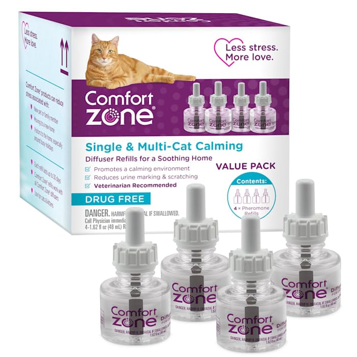 Comfort Zone Single & Multi-Cat Calming Diffuser Refills for A Soothing Home, 192 ml., Pack of 4