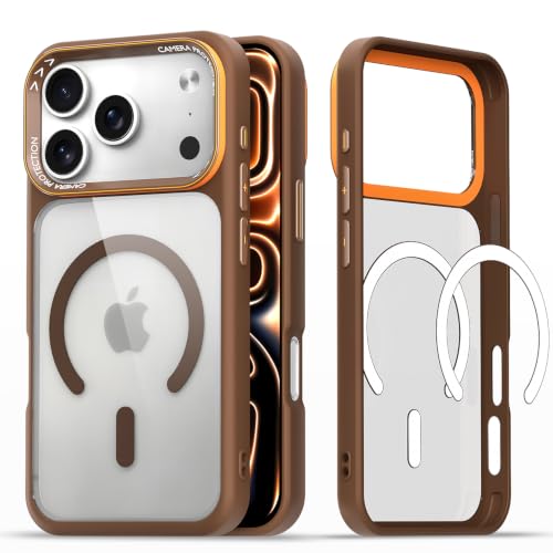 Image of Pikkme Back Cover for iPhone 17 Pro Max | Shockproof | Mag-Safe Compatible | Hard Transparent Back | Premium Raised Camera Protection | Bumper Case (Brown Mag-Safe)