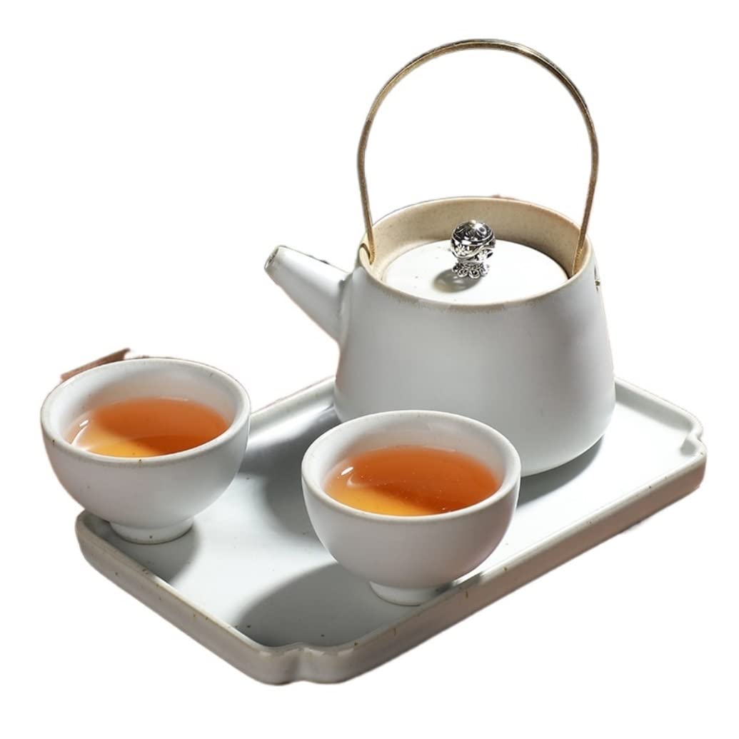 Zestaw Herbaty 4 Sztuki Europejski Zestaw Ceramicznych Filiżanek Do Herbaty Kawy Ceramiczny Podróżny Czajniczek Chiński Dla Codziennego Użytku(White)