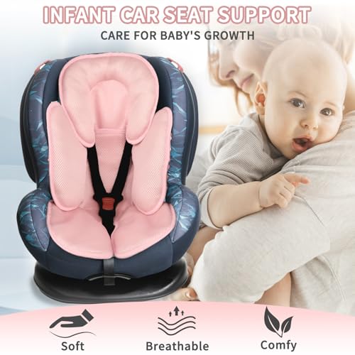 Almohadilla y cubre cinturón para asiento de bebé 2 en 1 rosa miniatura 6