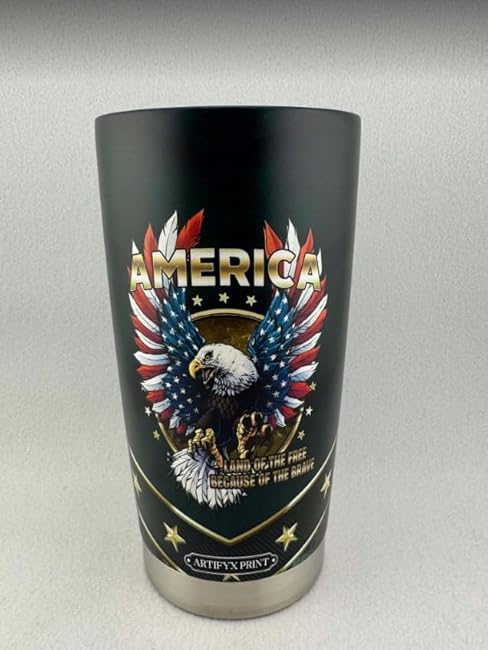 Personalized Patriotic Eagle Tumbler 20oz ¨C Custom Name Land Of The Free Because Of The Brave ¨C Coffee Cup for Veterans, Military, Men, USA Gift