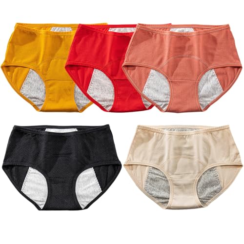 Mujer Bragas del Período Menstrual Algodón Flujo Abundante, Absorber Agua Protección Ropa Interior Talla Grande,Reutilizable Postparto Ropa Interior para Incontinencia C,XL(60-70kg)