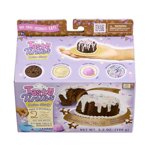 Goliath Tasty Tinies Bake Shop Chocolate Cake Mix Kit with Unicorn Tracks Sprinkles & Vanilla Frosting Mix | Bake & Decorate 2 Real Mini Cakes | Includes Mini Tools & Ingredients | Ages 6+