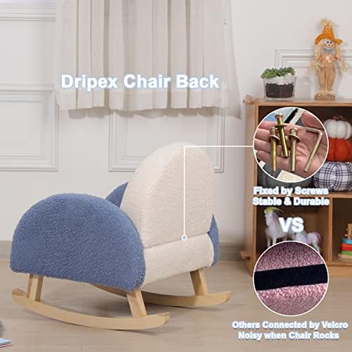 Dripex Toddler Wooden Chair, Kids Rocking Chair with Fleece Cover, Child Upholstered Armchair for Girls and Boys Aged 2-6