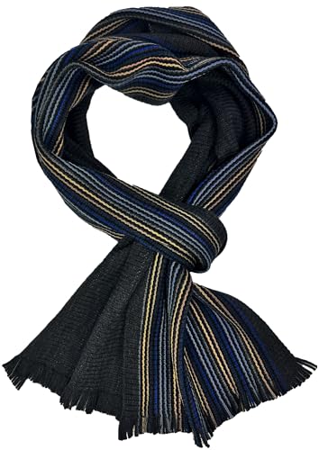 Écharpe d'hiver en laine homme motif rayures cadeau idéal chaud et élégant coloris bleu beige