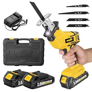 FULLYEA Cordless Reciprocating Saw, 0-3500 RPM Electric Saws with 4 Blades & 2 Batteries, Tool‑Free Change, Handheld Saw Lightweight, Battery Reciprocating Saws for Cutting Wood PVC Pipe (Yellow)