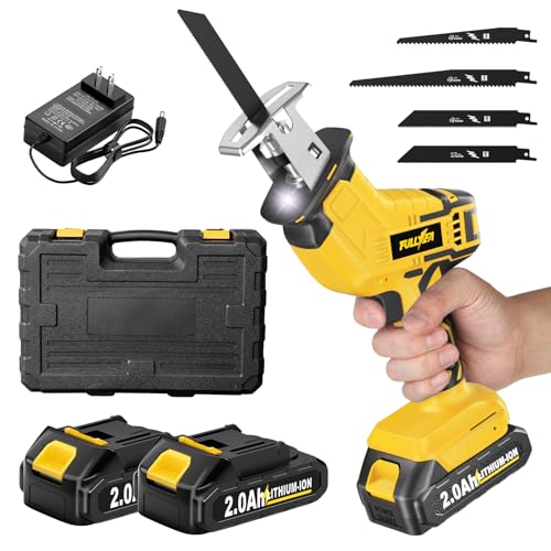 FULLYEA Cordless Reciprocating Saw, 0-3500 RPM Electric Saws with 4 Blades & 2 Batteries,...