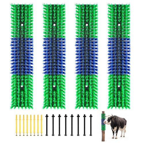 VEVOR Livestock Scratching Brush 2PCS Goat Scratcher Brush Post with 8 Screws 16.9 x 7.5 Cow Scratcher for Back Itch Relief Massage Grooming Scratch Tool for Horse Cattle Sheep Pig Green & Blue