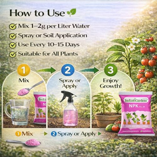 Image of Indian Gardens - NPK 19 Fertilizer For Plants (500 Grams) | Water Soluble | Nutrition For Gardening | Growth Boost And Flowering Yield Boost | For All Plants