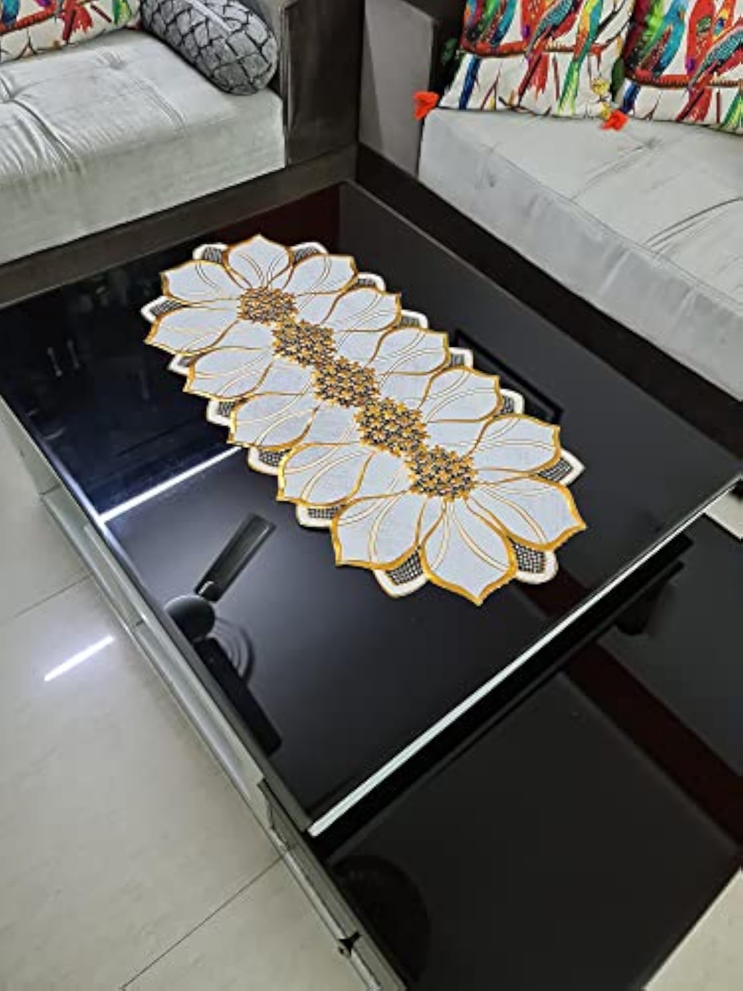 Vinyl Single Seater Abstract Table Runner (Color - Yellow)