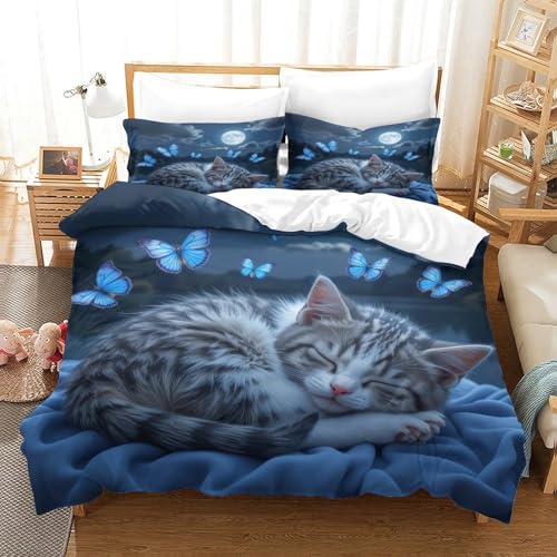 Parure de lit microfibre 3d effet chaton endormi 140x200