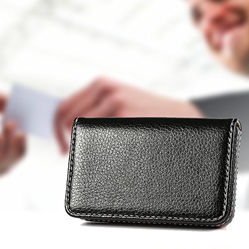 Kingfom Pu Leather Business Card Holder For Men & Women, Pocket Business Card Case Flip Style Business Name Card Holder Credit Card Wallet With Magnetic Shut(Black) #TOP5