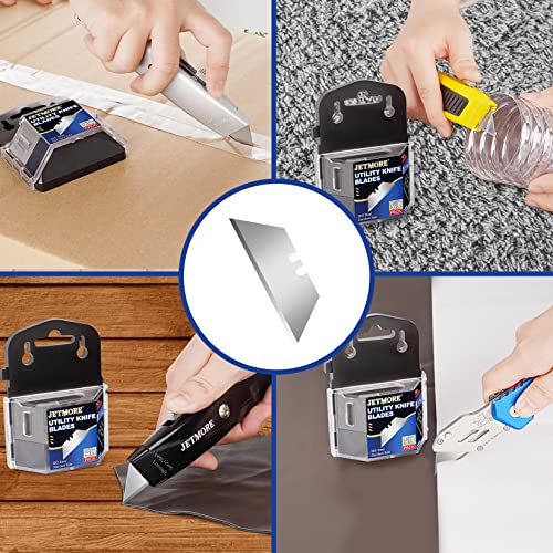 Jetmore 50 Pack Utility Knife Blades, Box Cutter Blades With Dispenser, Sk5 High Carbon Steel Heavy Duty Utility Knife Replacement Blades, Standard Size Sharp Blades For Most Box Cutter #TOP2
