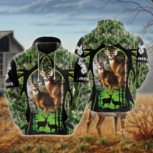 V-DECORPARKS Men's Deer Fleece Hooded Sweatshirt - 3D Wild Animal Printed Pullover Hoodie Men Women Set 634