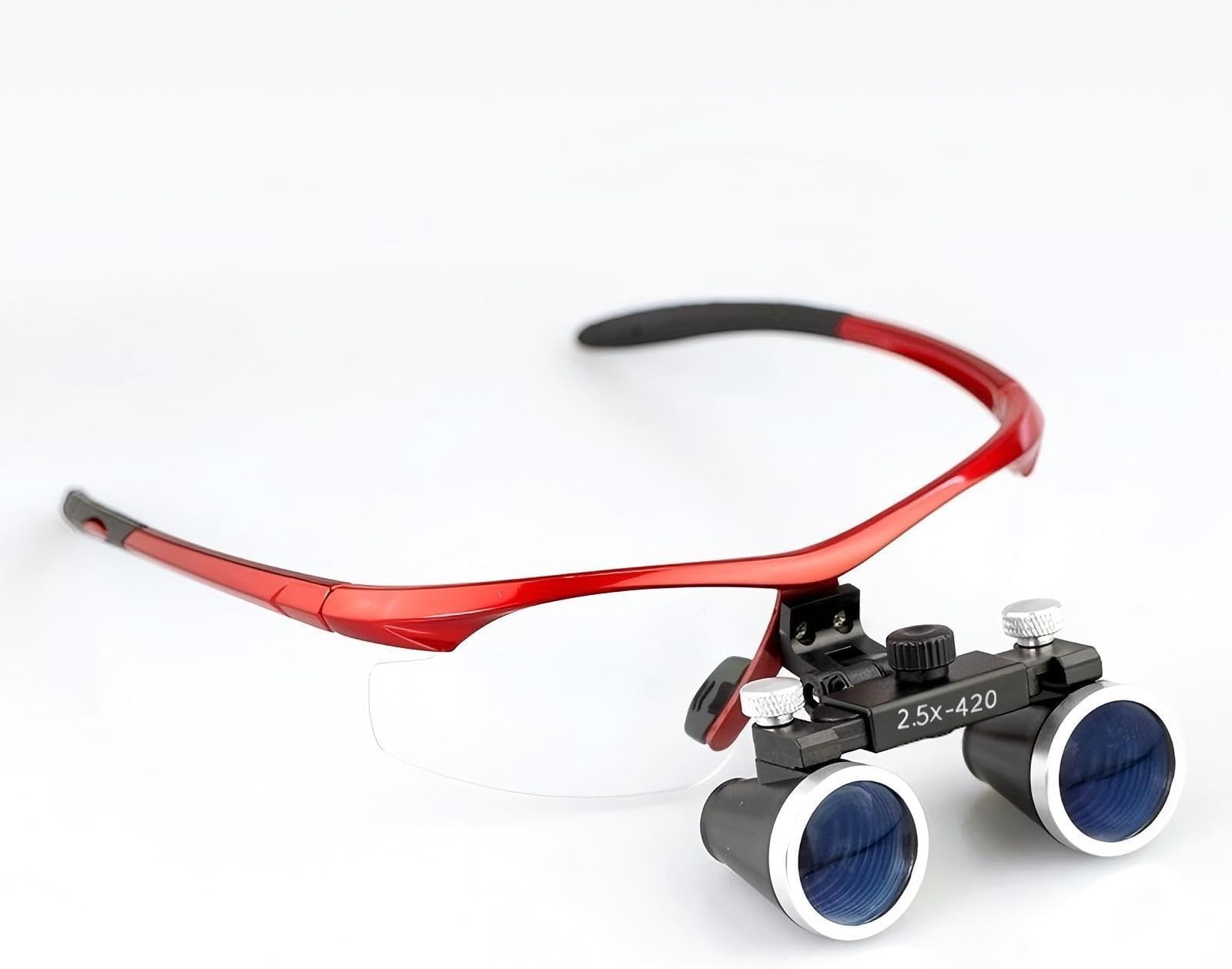 Dental Surgicial Loupe Loupes 2.5X Magnification 16.5" (420mm) Working Distance Burgundy Goggles