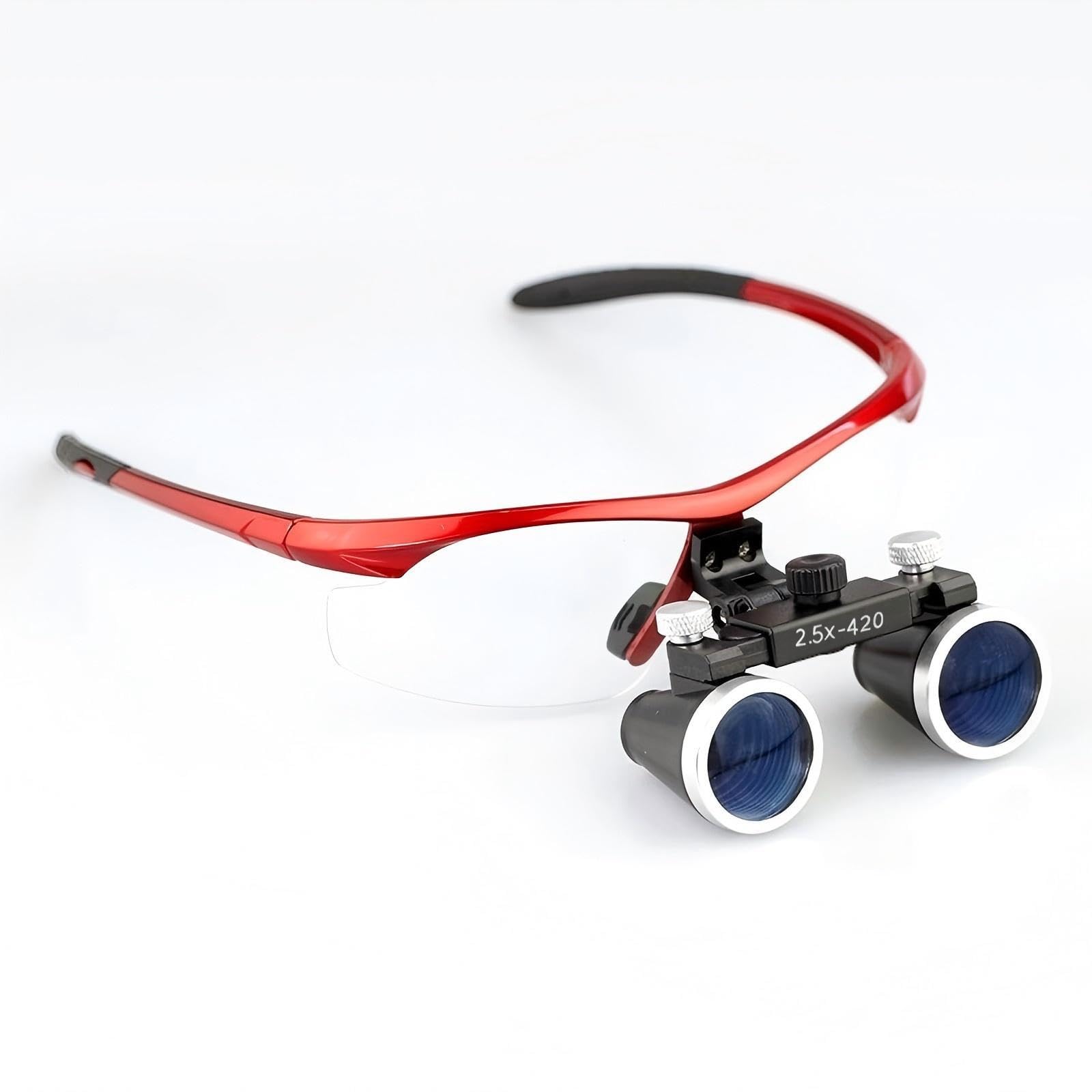 Dental Surgicial Loupe Loupes 2.5X Magnification 16.5" (420mm) Working Distance Burgundy Goggles