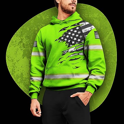 US Flag High Visibility Hoodie for Men Reflective Hoodie Safety Workwear for Worker Runner Patriotic ACC023