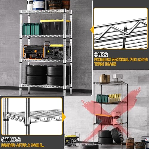 Image of M MZG 1000 lbs 4 Tier Shelf Metal Storage Shelves Wire Rack Closet Organizers for Garage Kitchen Bathroom Laundry Chrome 11.8 inch D x 25.6 inch W x 45.5 inch H