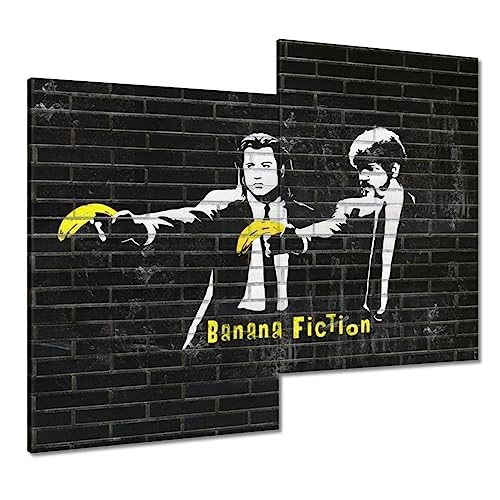 Tableau imprimé sur toile Banksy Banana Fiction 80x70cm pour une décoration murale moderne
