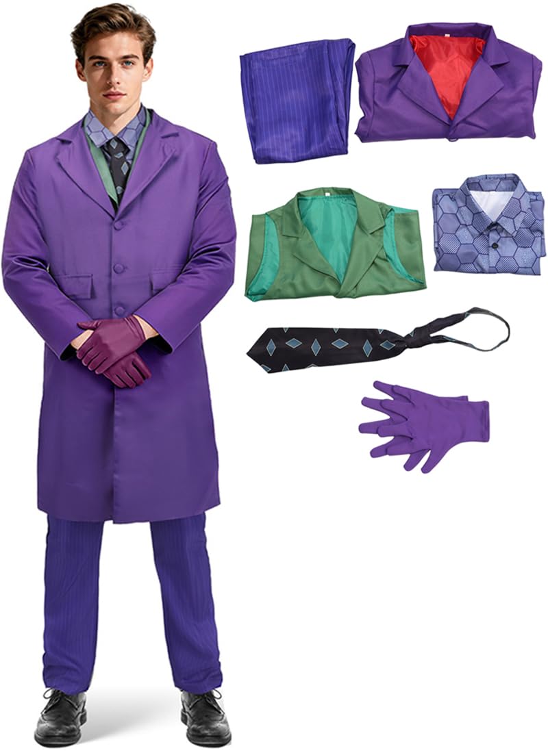 Kuberas Clown Costume Adult Men Clown Killer Cosplay Costume Coat Shirt Tie Gloves Accessories Suit Halloween Outfit