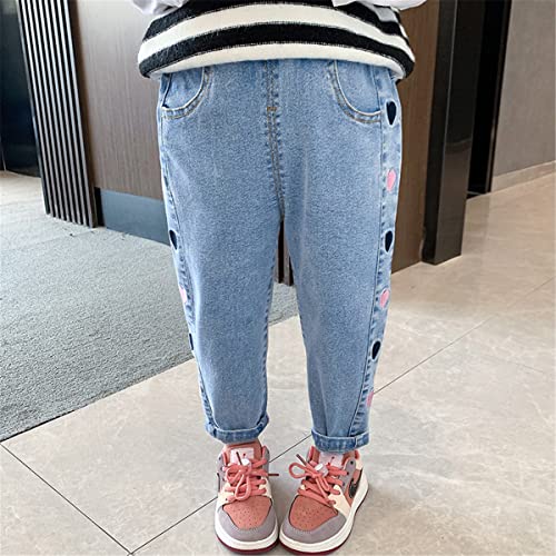 Baby Kids Girls Elastic Waist Rabbit Flower Embroidered Design Ripped Jean Casual Pocket Denim Pants4