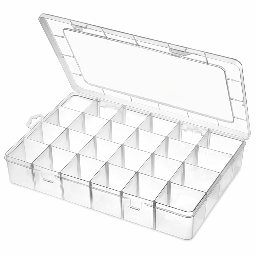 36 Grid Transparent Plastic Storage Box | Multipurpose Organizer with Removable Dividers | Jewelry, Beads, Screws, Craft & Small Parts Storage Container (Clear)-picture-14