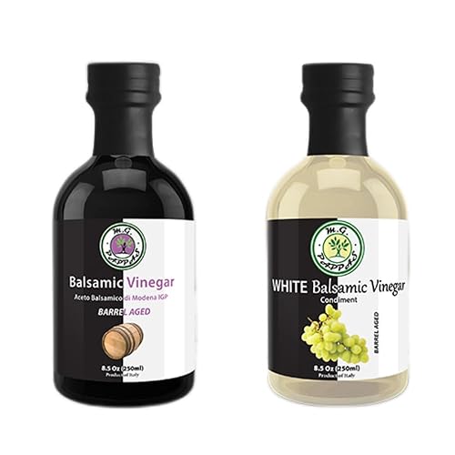M.G. PAPPAS Vinagre balsámico de Italia con añejado en barrica IGP más Aceto Balsámico, dulce gourmet italiano, puro, sin conservantes, set (2 x 8.5