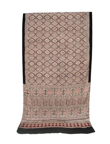 Image of Ethnics of Kutch Womenss Ajrakh Modal Silk Natural Dye Hand Block Print Saree with Blouse Piece - 5.5 Mtr Length