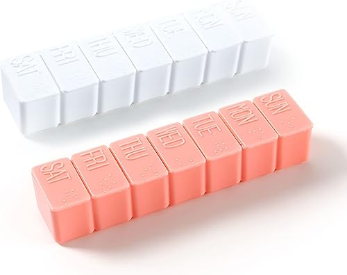 Paquete de 2 organizadores semanales de pastillas, organizador diario de pastillas, organizador de pastillas de 7 días, pastillero pequeño,