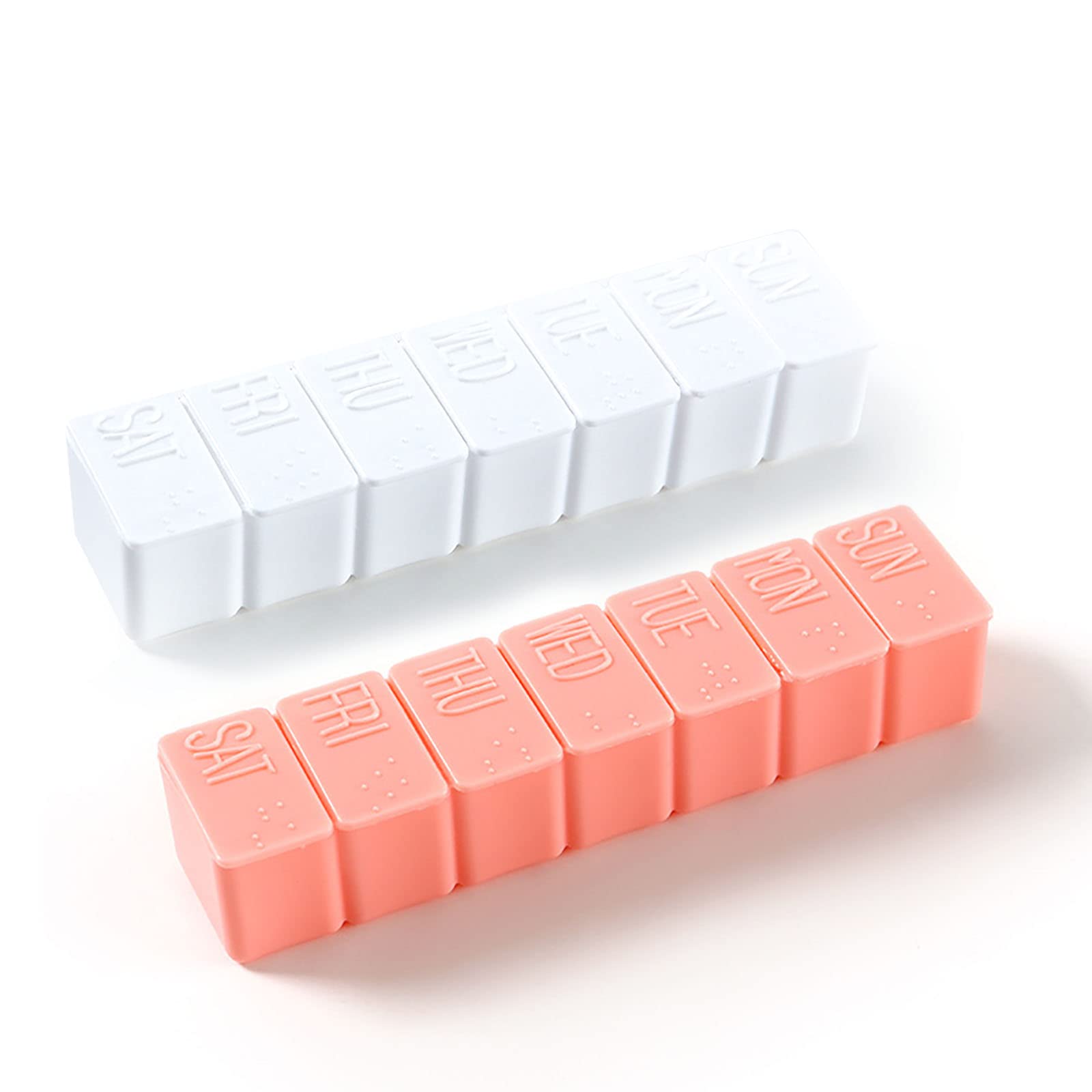2 Pack Weekly Pill Organizer, Daily Pill Box Organizer, 7 Day Pill Organizer, Small Pill Case, Portable Pill Box for Travel Pill Holder for Vitamins, Cod-Liver Oil, Supplements. (Pink&White)