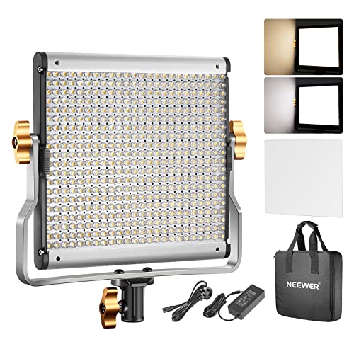 NEEWER Dimmable Bi-color LED with U Bracket Professional Video Light for Studio YouTube Outdoor Video Photography Lighting Kit Durable Metal Frame 480 LED Beads 3200-5600K CRI 96+(UK Plug)
