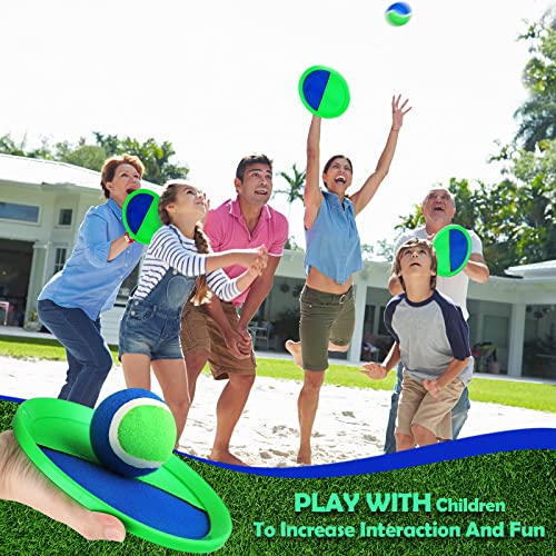 Charniol Kids Toys Toss and Catch Game Set 12 Paddles 6 Balls Beach Outdoor Sports Games Toss Ball Set with Paddles Nylon Catch Toys for Kids PE Recess Adults Beach Playground (Blue Green) - Thumbnail 6