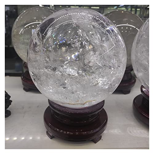 WALLBIG Cristal Naturel Brut 1 pièces 7-10 cm Naturel Clair Quartz Pierre Roche Cristal Blanc Quartz sphère Boule minéral Cadeau Base en Bois Reiki guérison décor à la Maison décoration de la Maison