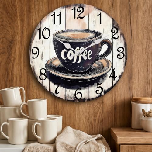 Image of CHYLIN Kitchen Wall Clock Coffee Decor Silent Battery Operated Vintage