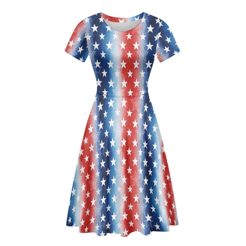 Image of Irisjudy T Shirt Dress for Women Short Sleeve Girls Short Sleeve Dress Plus Size, O Neck Knee Length Midi Dress for Ladies