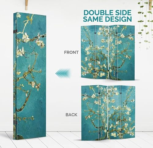 TOA 4 Panels Privacy Screen Room Divider Partition with Vincent Van Gogh Almond Blossom Canvas, Water Resistant for Living Room, Bathroom, Home Office or College Dorm, Wood Frame - Thumbnail 2