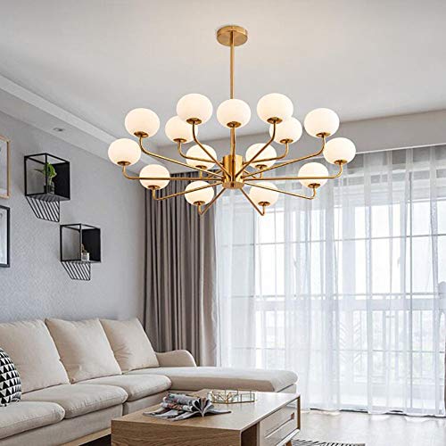 Lámpara de techo Sputnik de 15 luces dorada con esferas de vidrio mate 5