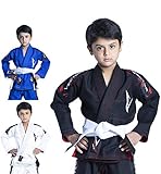 Vector Sports 100% Cotton Pearl Weave Kids Brazillian Jiu Jitsu BJJ Gi Attila Series Kimono Lightweight Preshrunk Fabric with Free White Belt (Black, K0)
