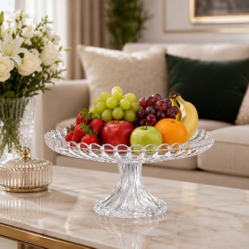 Image of Incrizma Glass Cake Stand with Pedestal, Decorative Fruit Bowl Stand, Dessert Display Stand for Cakes, Cupcakes, Pastries & Fruits, Elegant Serving Platter for Kitchen, Dining & Party Decor(30 cm)