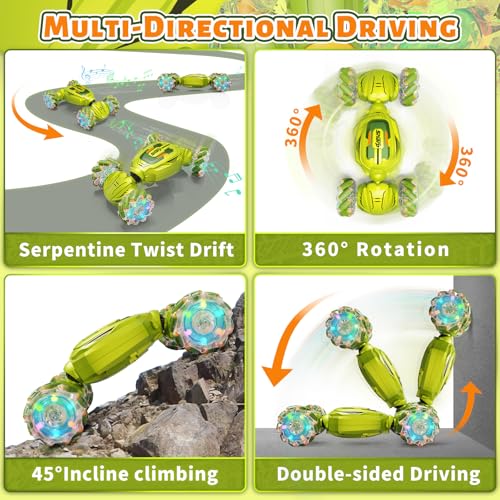 Image of Gesture Sensing RC Stunt Car, Remote Control Car Christmas Birthday Gifts for Kids Age 6-12, 2.4Ghz Hand Controlled Twist Cars, 360 Rotating Off Road Car Toy for Boys Girls Age 6 7 8 9 10 11+(Green)
