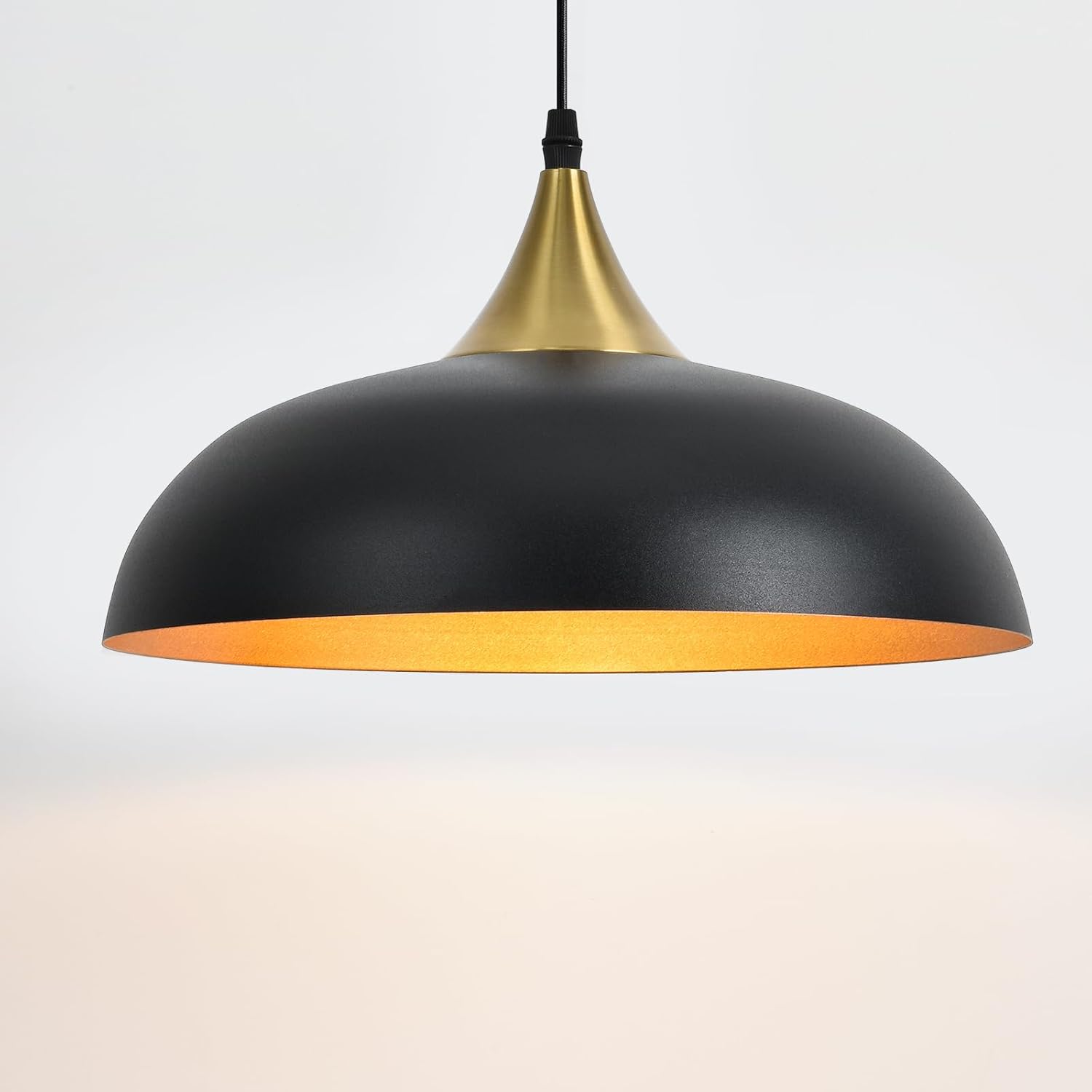 Industrial Pendant Lighting, 17.7" Large Vintage Black Farmhouse Metal Hanging Light Fixture for Kitchen Island, Bar, Farmhouse Dining Room, Bedroom, Living Room - Black Black and Gold + 13.8in