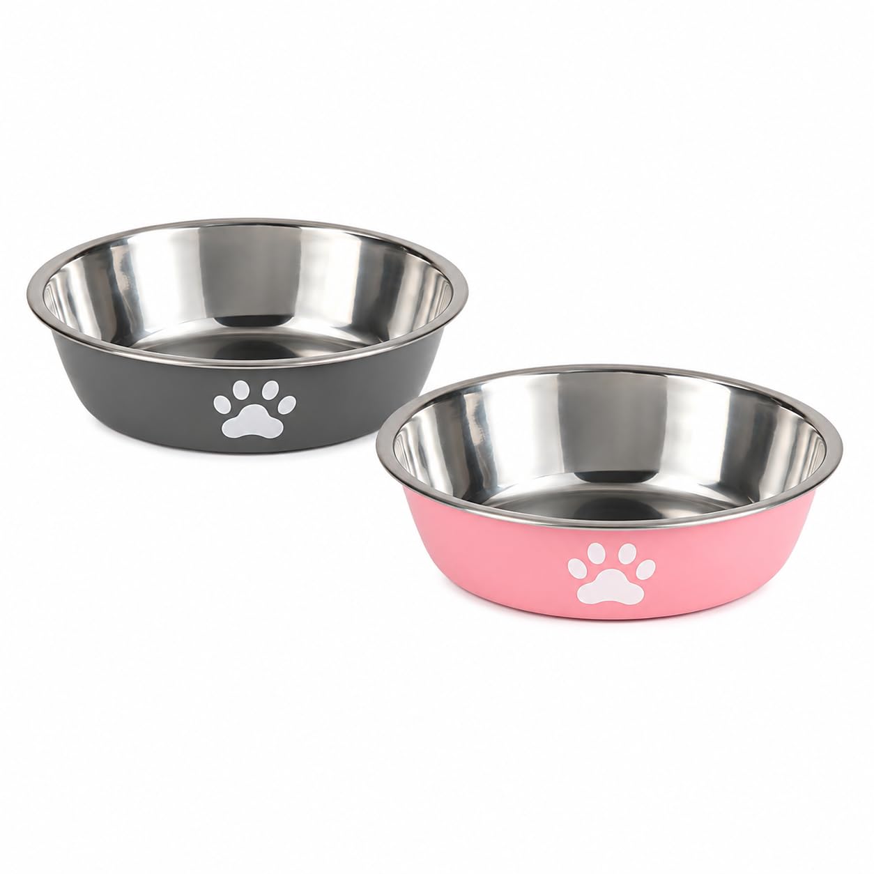 Dog Bowls 2 Pack, 750ml Stainless Steel Pet Bowls with Non Slip Rubber Base, Food and Water Bowl Set for Puppies, Cats, Rabbits and Small to Medium Dogs (Pink and Grey)